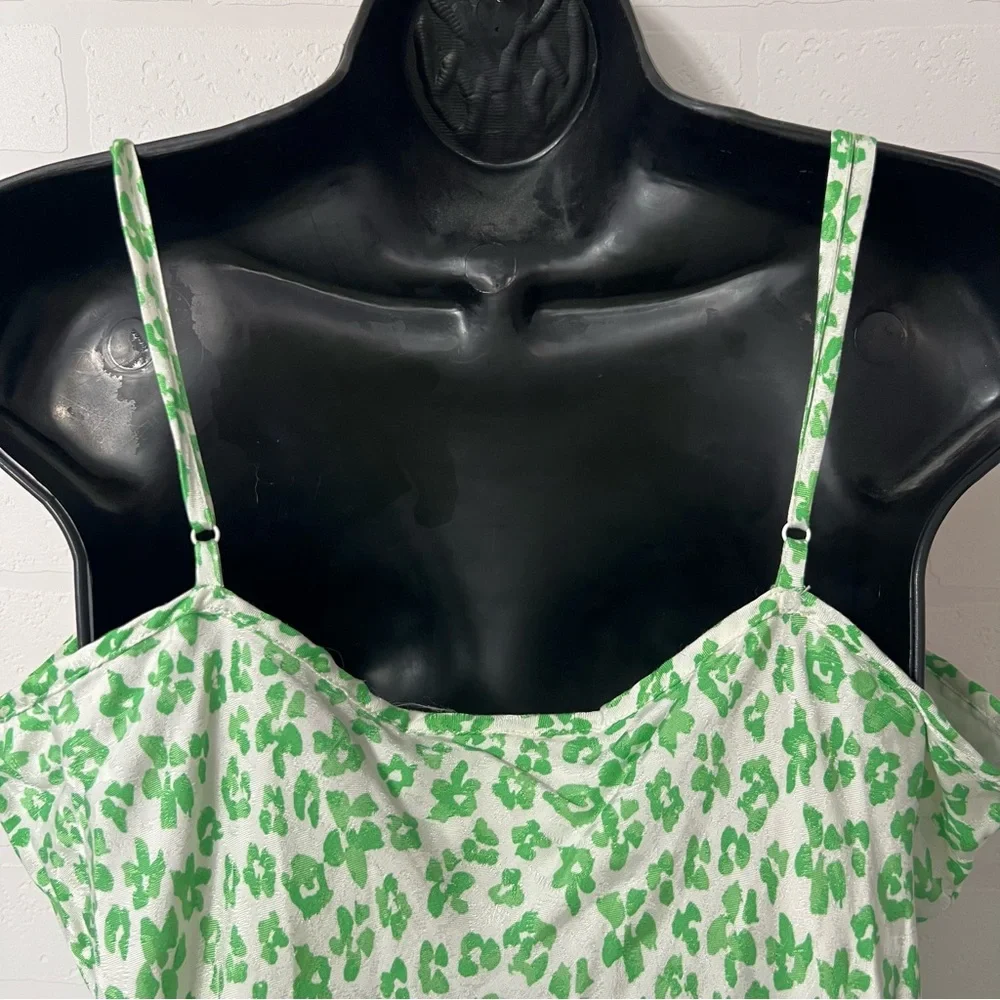 RIXO Target Green Leopard Print Ruffle Romantic Boho Midi Slip Dress Size M